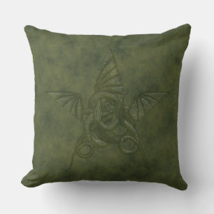Dragon Star - Green Embossed Leather Image Cushion