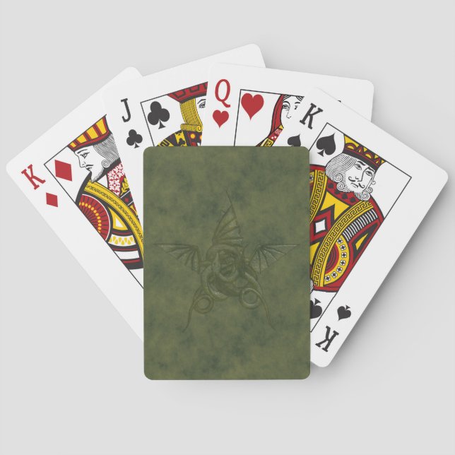 Dragon Star - Green Embossed Leather Image Playing Cards (Back)