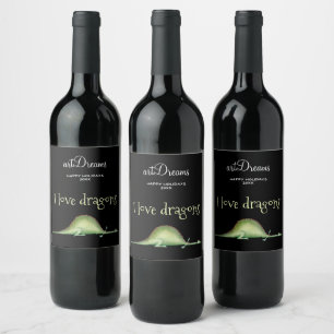 Dragon stretched out on the floor wine label