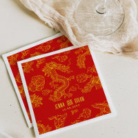 Dragon Style Double Happiness Gold and Red