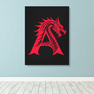 Dragon Styled Letter A, Dragon Alphabet, Monogram Canvas Print