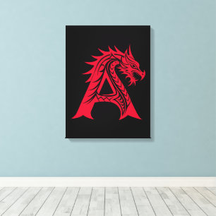 Dragon Styled Letter A, Dragon Alphabet, Monogram Canvas Print