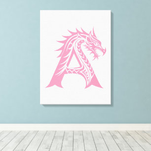 Dragon Styled Letter A, Dragon Alphabet, Monogram Canvas Print