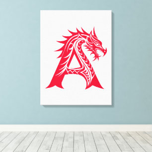 Dragon Styled Letter A, Dragon Alphabet, Monogram Canvas Print