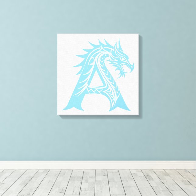 Dragon Styled Letter A, Dragon Alphabet, Monogram Canvas Print (Insitu(Wood Floor))