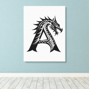 Dragon Styled Letter A, Dragon Alphabet, Monogram Canvas Print