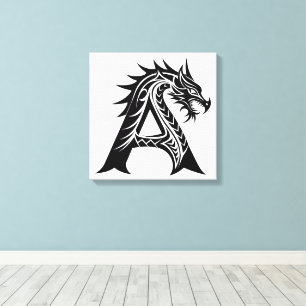 Dragon Styled Letter A, Dragon Alphabet, Monogram Canvas Print