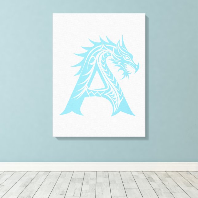 Dragon Styled Letter A, Dragon Alphabet, Monogram Canvas Print (Insitu(Wood Floor))