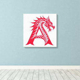 Dragon Styled Letter A, Dragon Alphabet, Monogram Canvas Print