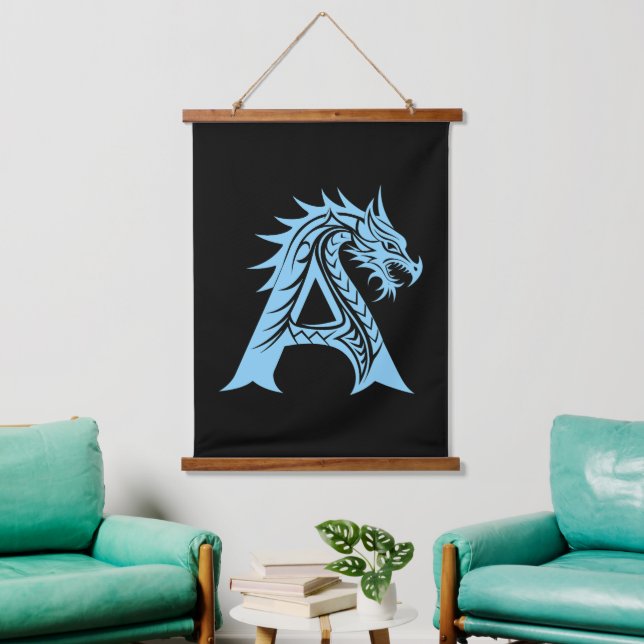 Dragon Styled Letter A, Dragon Alphabet, Monogram Hanging Tapestry (Living Room)