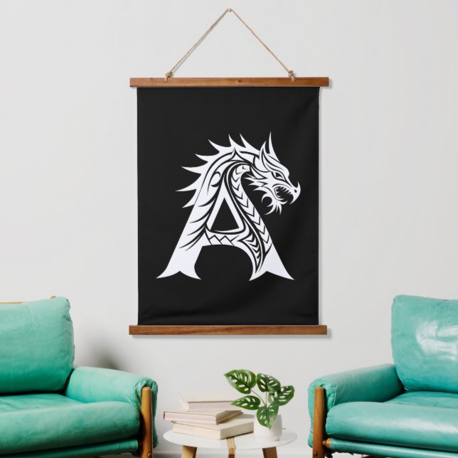 Dragon Styled Letter A, Dragon Alphabet, Monogram Hanging Tapestry (Living Room)