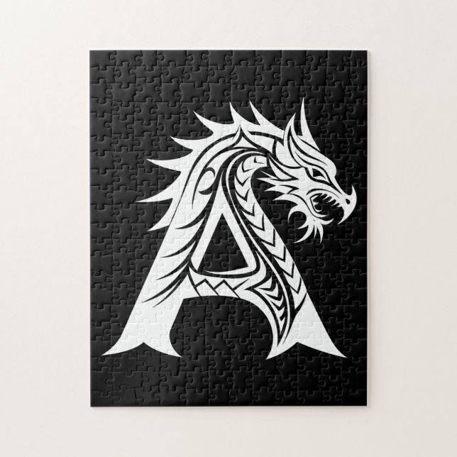 Dragon Styled Letter A, Dragon Alphabet, Monogram Jigsaw Puzzle (Vertical)