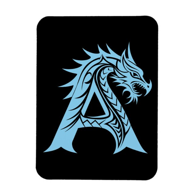 Dragon Styled Letter A, Dragon Alphabet, Monogram Magnet (Vertical)