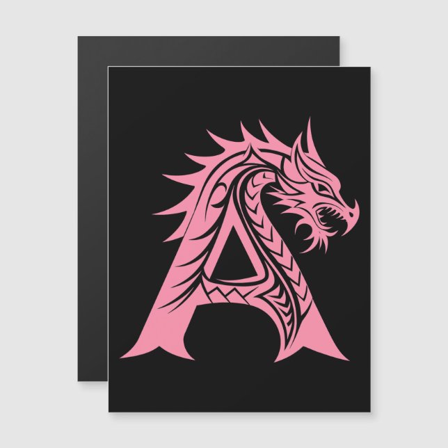 Dragon Styled Letter A, Dragon Alphabet, Monogram Magnetic Invitation (Front/Back)