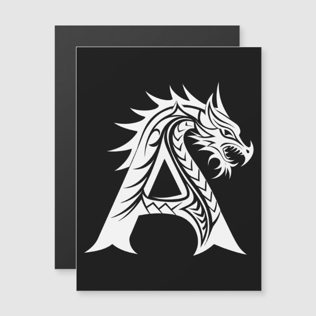 Dragon Styled Letter A, Dragon Alphabet, Monogram Magnetic Invitation (Front/Back)