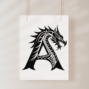 Dragon Styled Letter A, Dragon Alphabet, Monogram Photo Print