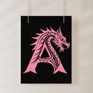 Dragon Styled Letter A, Dragon Alphabet, Monogram Photo Print