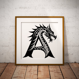 Dragon Styled Letter A, Dragon Alphabet, Monogram Poster