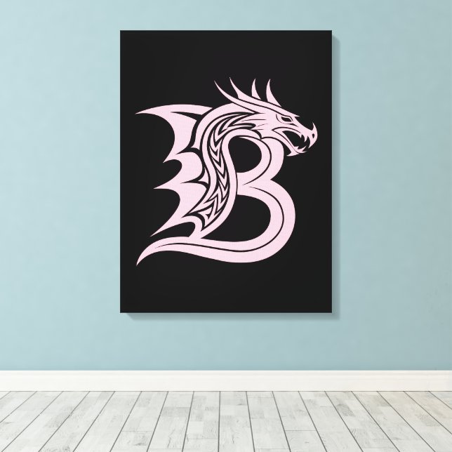Dragon Styled Letter B, Dragon Alphabet, Monogram Canvas Print (Insitu(Wood Floor))