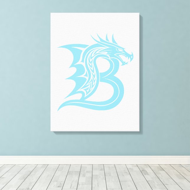 Dragon Styled Letter B, Dragon Alphabet, Monogram Canvas Print (Insitu(Wood Floor))