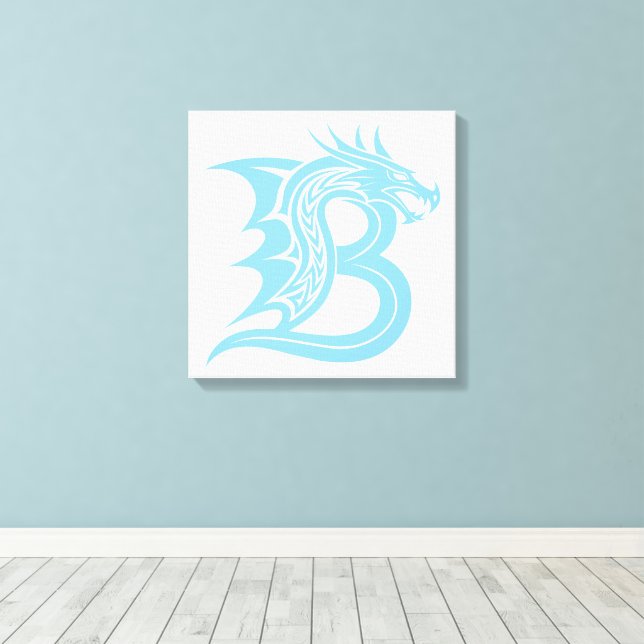 Dragon Styled Letter B, Dragon Alphabet, Monogram Canvas Print (Insitu(Wood Floor))
