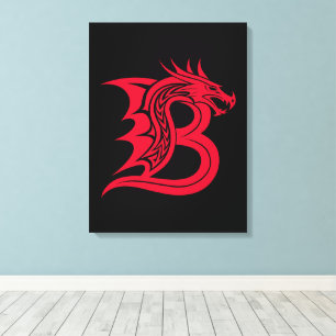 Dragon Styled Letter B, Dragon Alphabet, Monogram Canvas Print