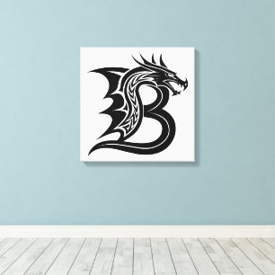 Dragon Styled Letter B, Dragon Alphabet, Monogram Canvas Print