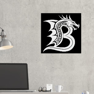Dragon Styled Letter B, Dragon Alphabet, Monogram Foil Prints