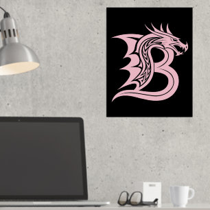 Dragon Styled Letter B, Dragon Alphabet, Monogram Foil Prints