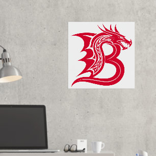 Dragon Styled Letter B, Dragon Alphabet, Monogram Foil Prints