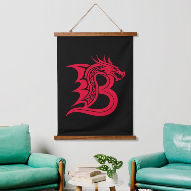 Dragon Styled Letter B, Dragon Alphabet, Monogram Hanging Tapestry (Living Room)