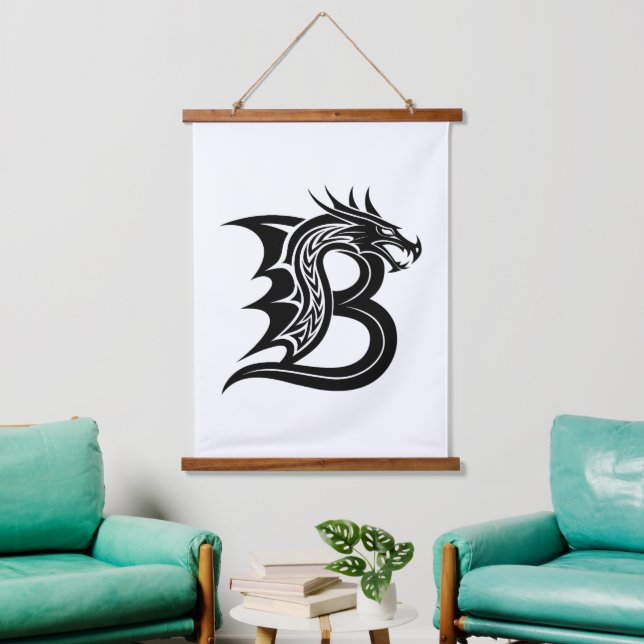 Dragon Styled Letter B, Dragon Alphabet, Monogram Hanging Tapestry (Living Room)