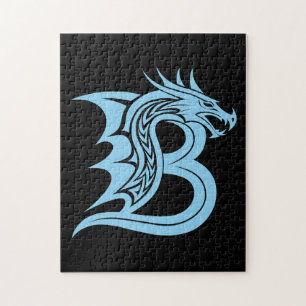Dragon Styled Letter B, Dragon Alphabet, Monogram Jigsaw Puzzle