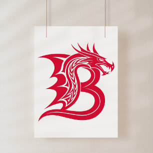 Dragon Styled Letter B, Dragon Alphabet, Monogram Photo Print