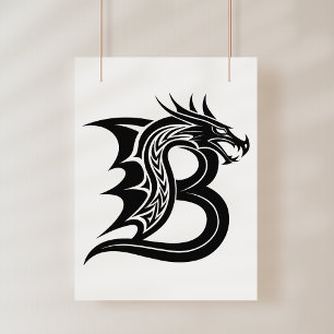 Dragon Styled Letter B, Dragon Alphabet, Monogram Photo Print