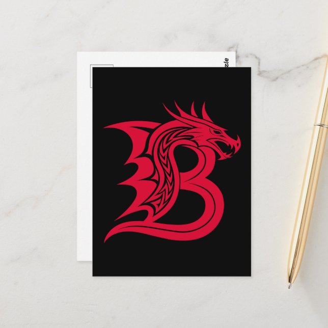 Dragon Styled Letter B, Dragon Alphabet, Monogram Postcard (Front/Back In Situ)