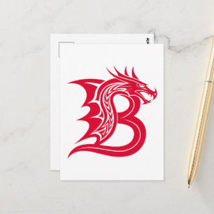 Dragon Styled Letter B, Dragon Alphabet, Monogram Postcard