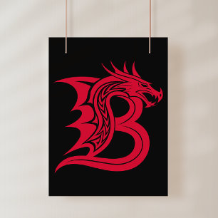 Dragon Styled Letter B, Dragon Alphabet, Monogram Poster