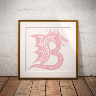 Dragon Styled Letter B, Dragon Alphabet, Monogram Poster