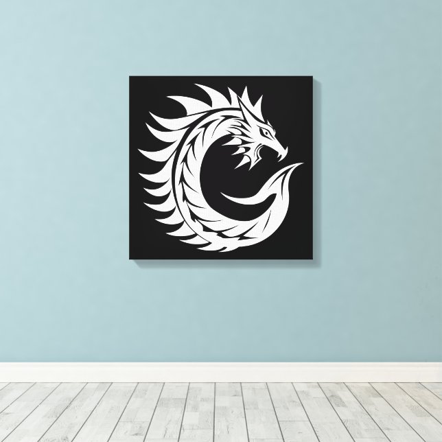 Dragon Styled Letter C, Dragon Alphabet, Monogram Canvas Print (Insitu(Wood Floor))