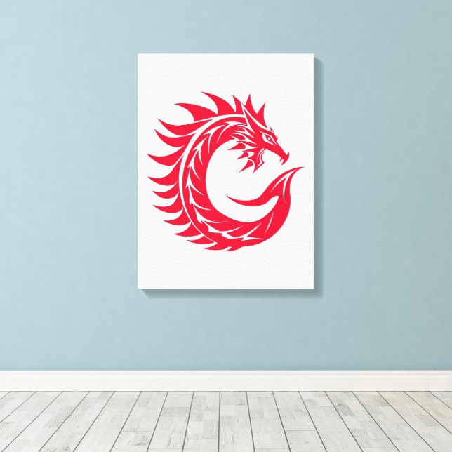 Dragon Styled Letter C, Dragon Alphabet, Monogram Canvas Print (Insitu(Wood Floor))