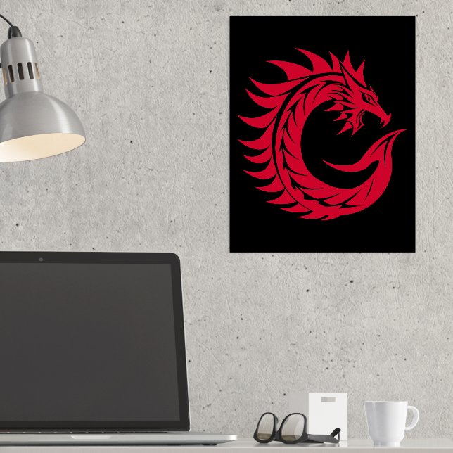 Dragon Styled Letter C, Dragon Alphabet, Monogram Foil Prints (In Situ (Desk))