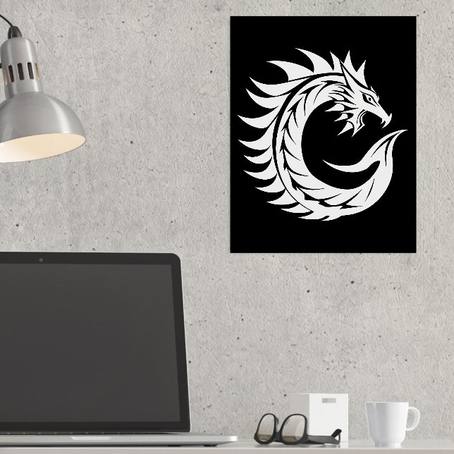 Dragon Styled Letter C, Dragon Alphabet, Monogram Foil Prints (In Situ (Desk))