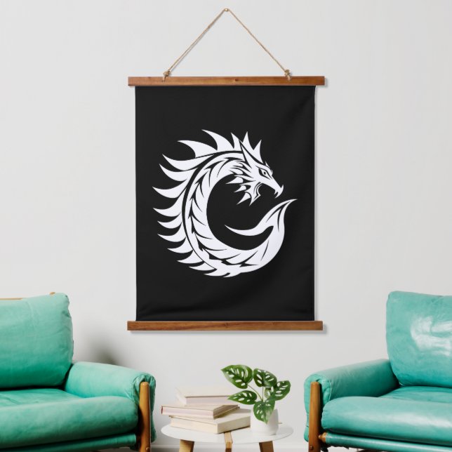 Dragon Styled Letter C, Dragon Alphabet, Monogram Hanging Tapestry (Living Room)