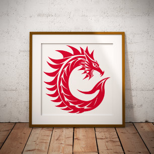 Dragon Styled Letter C, Dragon Alphabet, Monogram Poster