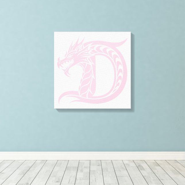 Dragon Styled Letter D, Dragon Alphabet, Monogram Canvas Print (Insitu(Wood Floor))