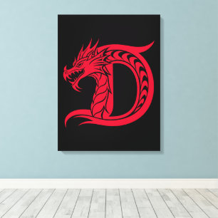 Dragon Styled Letter D, Dragon Alphabet, Monogram Canvas Print