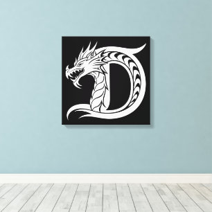 Dragon Styled Letter D, Dragon Alphabet, Monogram Canvas Print