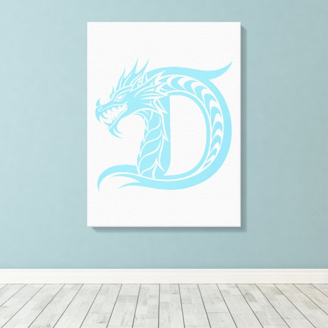 Dragon Styled Letter D, Dragon Alphabet, Monogram Canvas Print (Insitu(Wood Floor))