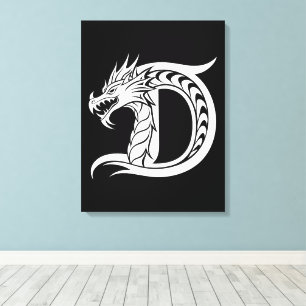 Dragon Styled Letter D, Dragon Alphabet, Monogram Canvas Print